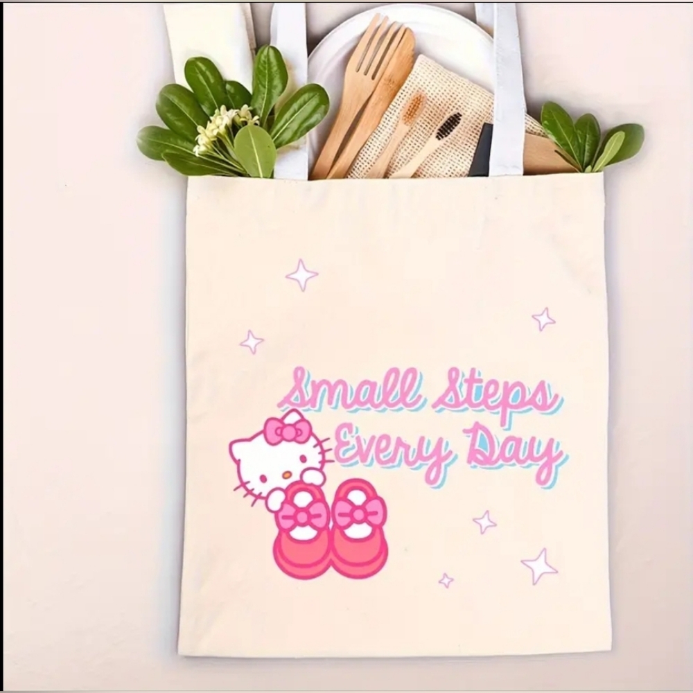 🦋 Hello Kitty canvas tote bag "Small steps every day"